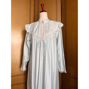 Vintage blue nightgown with lace trims and ruffles, size M
